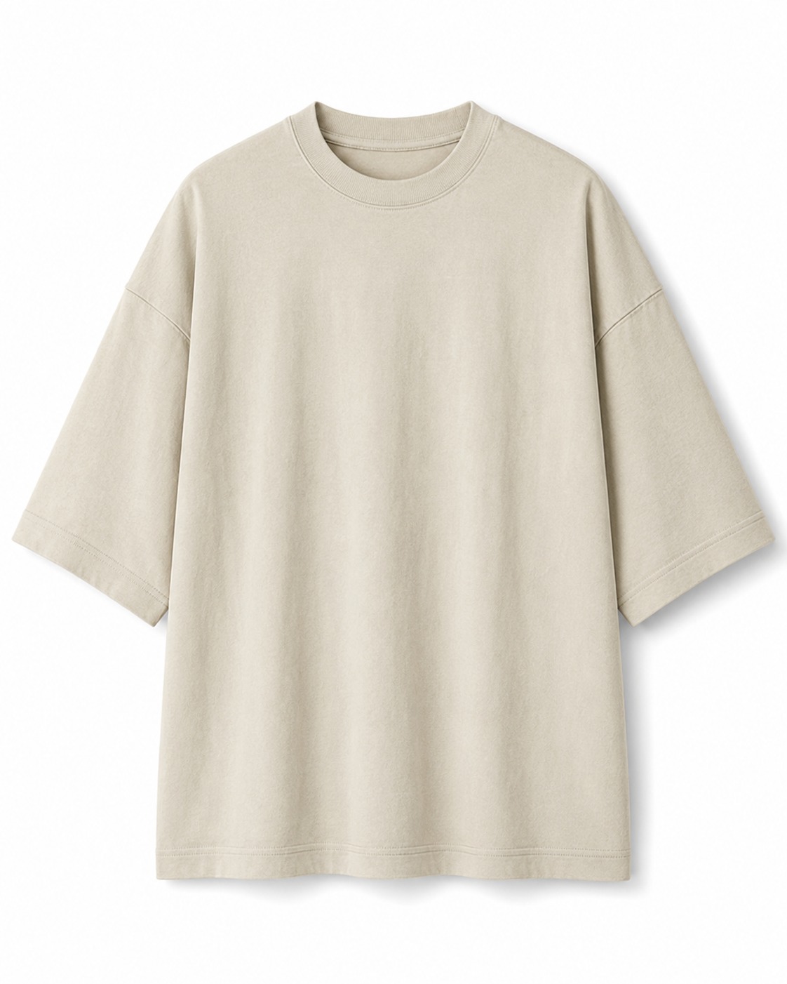 Plain Drop Shoulder Oversized Tee – Light Beige Flatlay